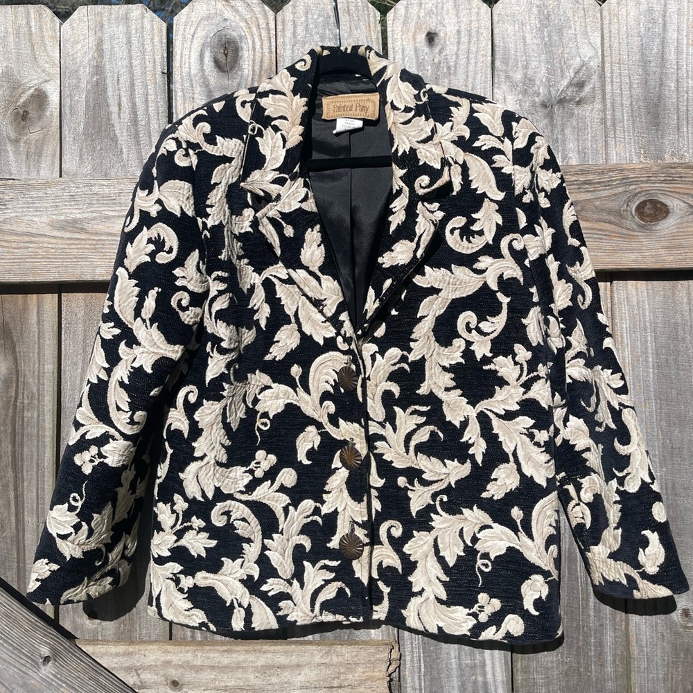Painted Pony Black and Cream Floral Blazer Size Small